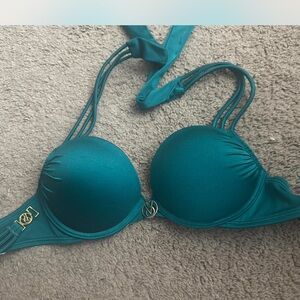 Teal Halter Bikini Top with Gold Accent